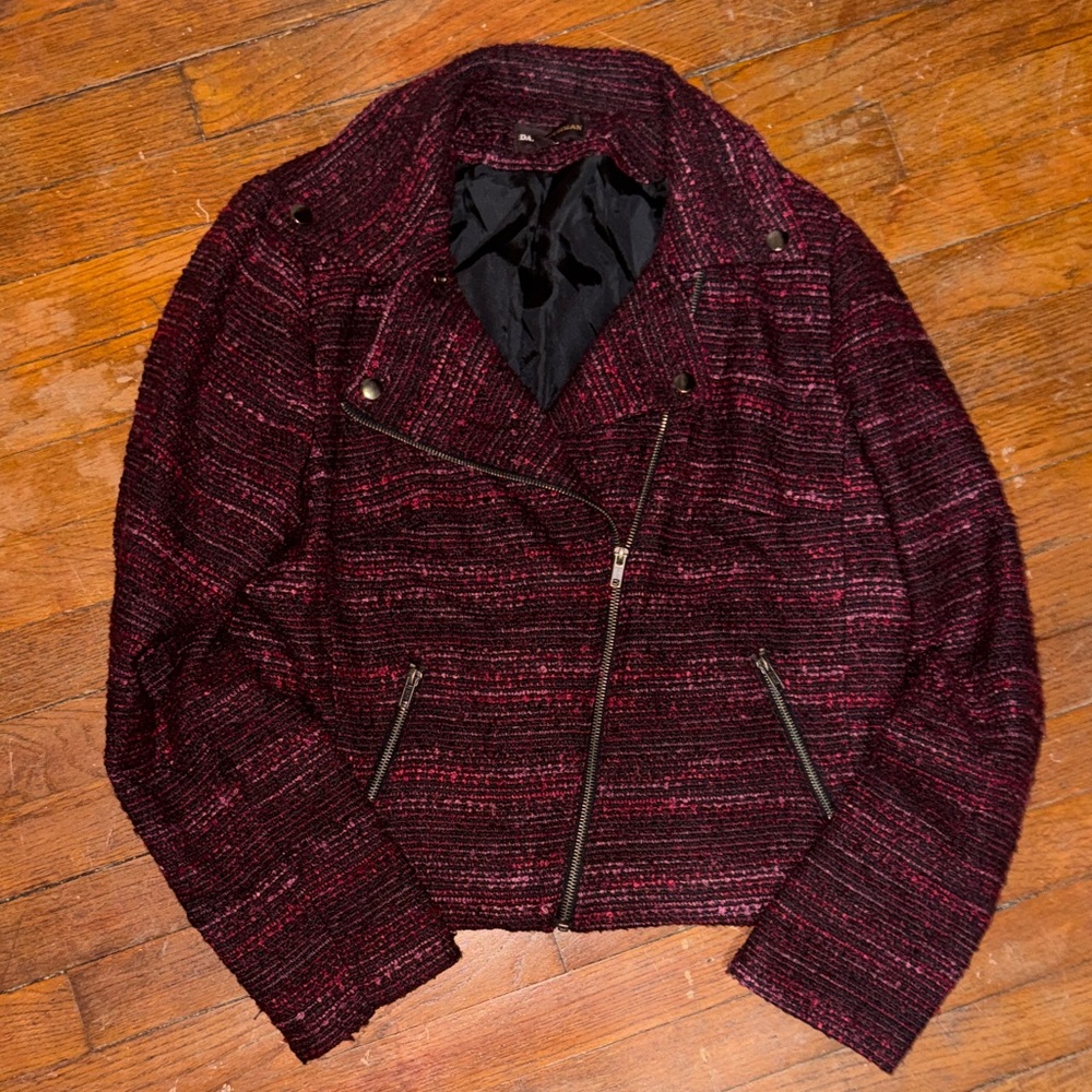 Burgundy Tweed Biker Jacket size 14